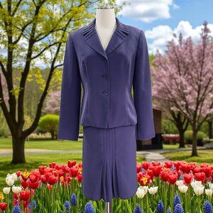 Purple NYP Skirt Suit Womens 8 Business Church Modest Pleated Blazer Lined Set